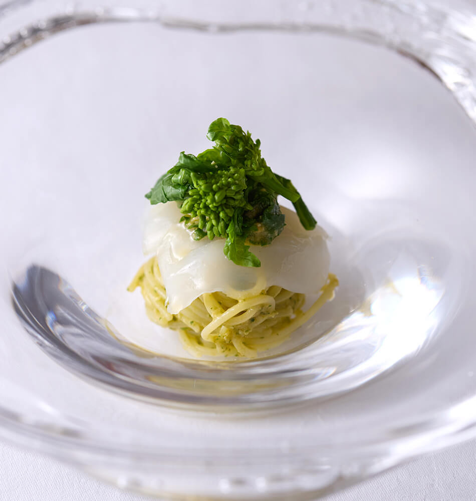 あおりいかと菜の花のトラパネーゼ